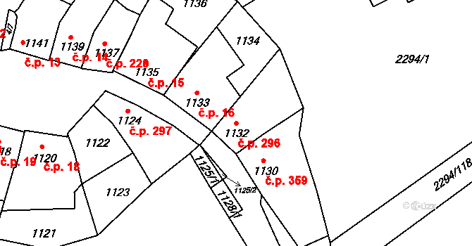 Koryčany 296 na parcele st. 1132 v KÚ Koryčany, Katastrální mapa