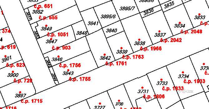 Přerov I-Město 1761, Přerov na parcele st. 3842 v KÚ Přerov, Katastrální mapa