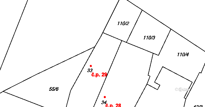 Bošín 29, Křinec na parcele st. 33 v KÚ Bošín, Katastrální mapa