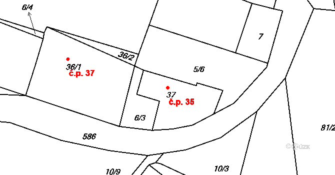 Lipná 35, Hazlov na parcele st. 37 v KÚ Lipná u Hazlova, Katastrální mapa