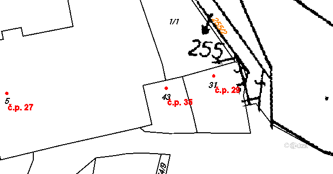 Předhradí 35, Pňov-Předhradí na parcele st. 43 v KÚ Předhradí, Katastrální mapa
