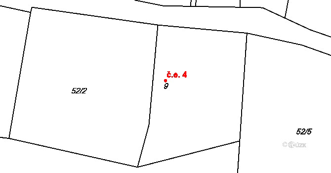 Kladruby 4, Teplá na parcele st. 9 v KÚ Kladruby u Beranova, Katastrální mapa