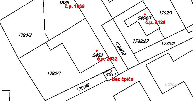 Jablonec nad Nisou 2532 na parcele st. 2458 v KÚ Jablonec nad Nisou, Katastrální mapa