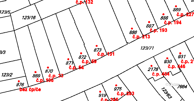 Telč-Štěpnice 131, Telč na parcele st. 873 v KÚ Telč, Katastrální mapa