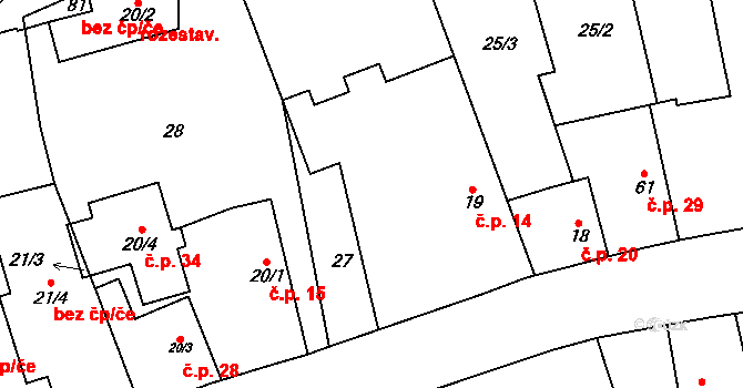 Podolí 14, Rožďalovice na parcele st. 19 v KÚ Podolí u Rožďalovic, Katastrální mapa