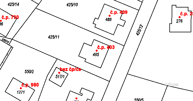 Líbeznice 403 na parcele st. 485 v KÚ Líbeznice, Katastrální mapa