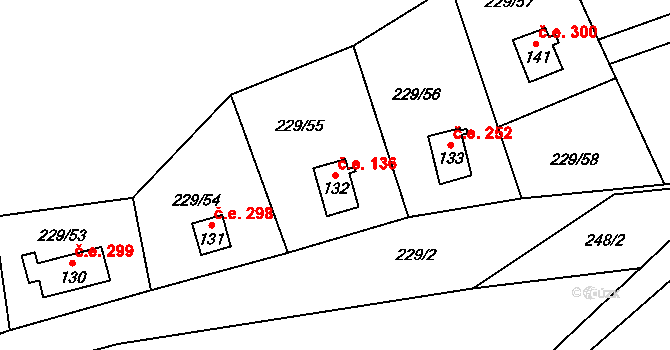 Hostěradice 136, Kamenný Přívoz na parcele st. 132 v KÚ Hostěradice, Katastrální mapa