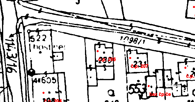 Osek 206 na parcele st. 230 v KÚ Osek u Rokycan, Katastrální mapa