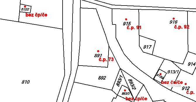Doksy 73 na parcele st. 891 v KÚ Doksy u Máchova jezera, Katastrální mapa
