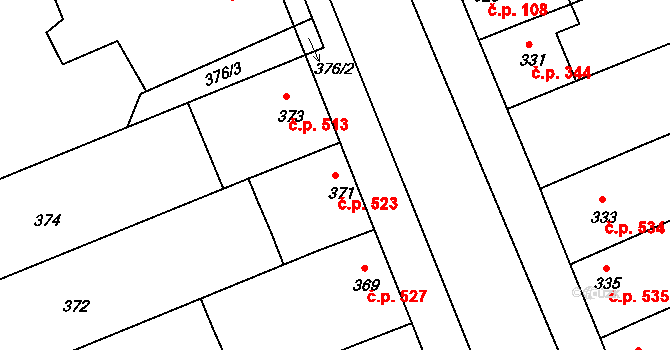 Prušánky 523 na parcele st. 371 v KÚ Prušánky, Katastrální mapa