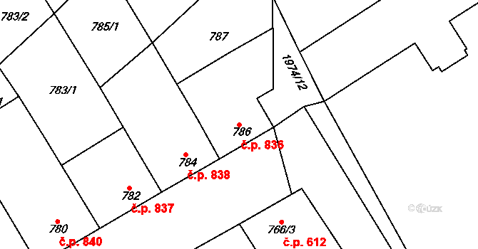 Mistřín 836, Svatobořice-Mistřín na parcele st. 786 v KÚ Mistřín, Katastrální mapa