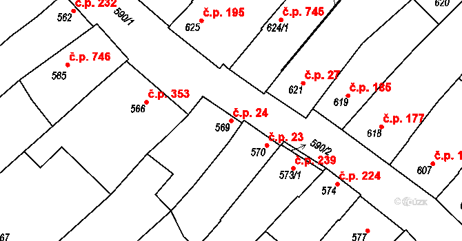 Vnorovy 24 na parcele st. 569 v KÚ Vnorovy, Katastrální mapa