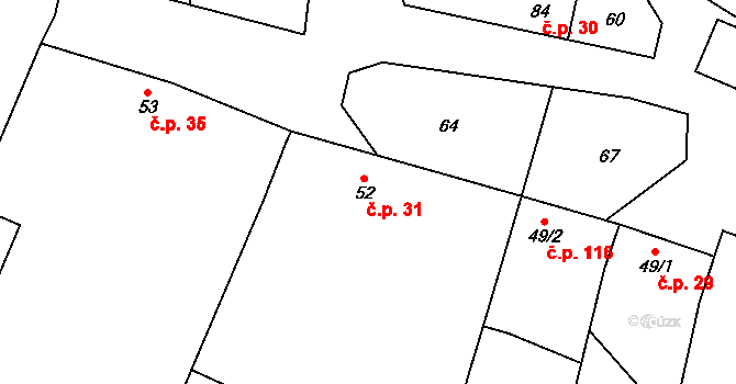 Troubky 31, Troubky-Zdislavice na parcele st. 52 v KÚ Troubky, Katastrální mapa