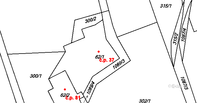 Janův Důl 37 na parcele st. 62/1 v KÚ Janův Důl, Katastrální mapa