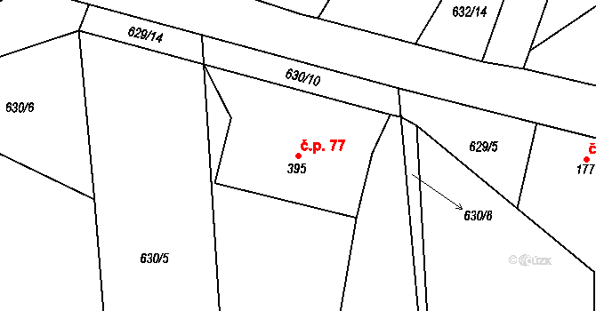 Radvánovice 77, Karlovice na parcele st. 395 v KÚ Karlovice, Katastrální mapa