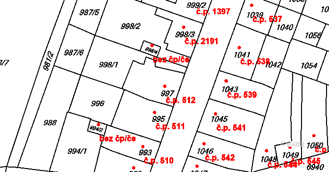 Boskovice 512 na parcele st. 997 v KÚ Boskovice, Katastrální mapa