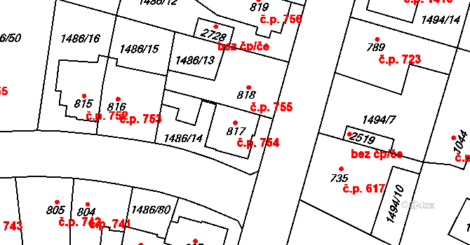 Třebechovice pod Orebem 754 na parcele st. 817 v KÚ Třebechovice pod Orebem, Katastrální mapa