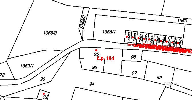 Mimoň III 164, Mimoň na parcele st. 95 v KÚ Mimoň, Katastrální mapa