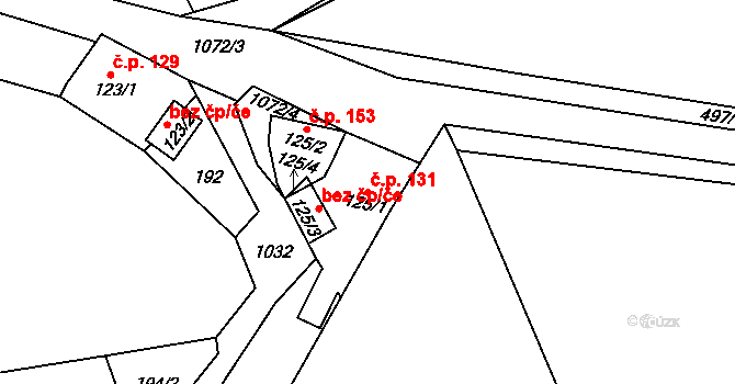 Milešov 131, Velemín na parcele st. 125/1 v KÚ Milešov u Lovosic, Katastrální mapa