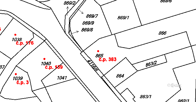 Podmoklice 383, Semily na parcele st. 865 v KÚ Semily, Katastrální mapa