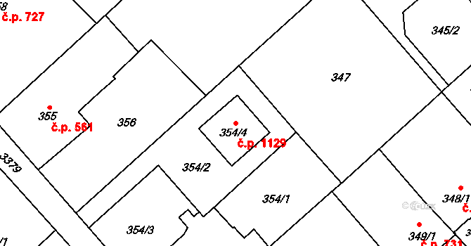 Poruba 1129, Orlová na parcele st. 354/4 v KÚ Poruba u Orlové, Katastrální mapa