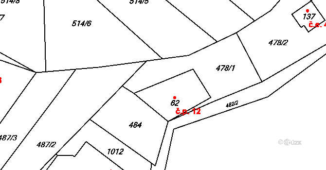 Libín 12, Šárovcova Lhota na parcele st. 62 v KÚ Šárovcova Lhota, Katastrální mapa