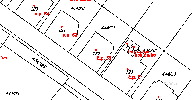 Podviní 52, Trnovany na parcele st. 122 v KÚ Trnovany u Litoměřic, Katastrální mapa