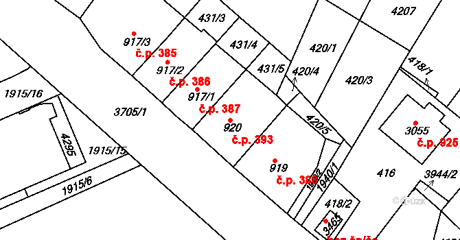 Žichlínské Předměstí 393, Lanškroun na parcele st. 920 v KÚ Lanškroun, Katastrální mapa