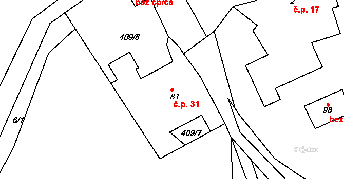 Stará Roveň 31, Městečko Trnávka na parcele st. 81 v KÚ Stará Roveň, Katastrální mapa