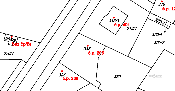Kostomlaty nad Labem 205 na parcele st. 338 v KÚ Kostomlaty nad Labem, Katastrální mapa