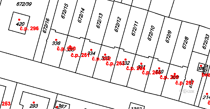 Krchleby 263 na parcele st. 333 v KÚ Krchleby u Nymburka, Katastrální mapa