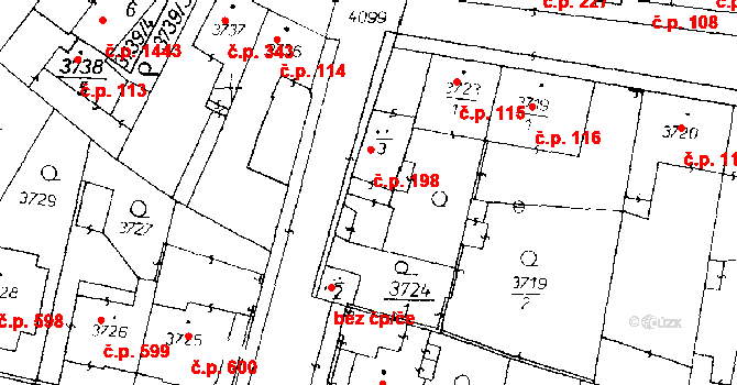 Poděbrady III 198, Poděbrady na parcele st. 3723/3 v KÚ Poděbrady, Katastrální mapa