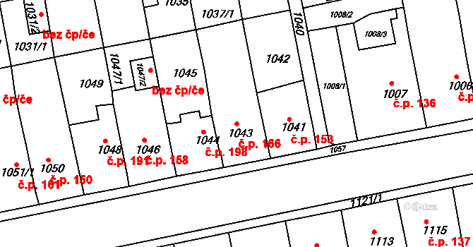 Miřetice u Klášterce nad Ohří 166, Klášterec nad Ohří na parcele st. 1043 v KÚ Miřetice u Klášterce nad Ohří, Katastrální mapa