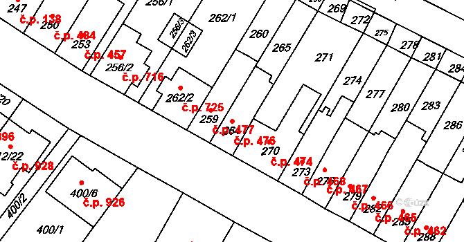 Tuřany 476, Brno na parcele st. 264 v KÚ Tuřany, Katastrální mapa