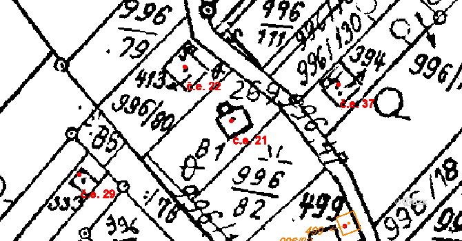 Šebetov 21 na parcele st. 269 v KÚ Šebetov, Katastrální mapa