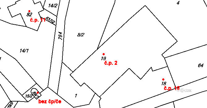 Píšť 2 na parcele st. 19 v KÚ Píšť u Humpolce, Katastrální mapa