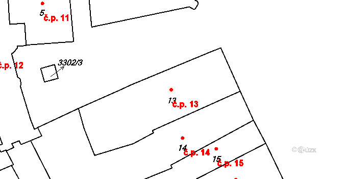 Pelhřimov 13 na parcele st. 13 v KÚ Pelhřimov, Katastrální mapa