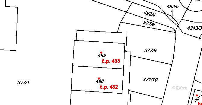 Řetenice 433, Teplice na parcele st. 489 v KÚ Teplice-Řetenice, Katastrální mapa
