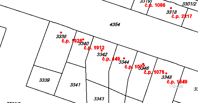 Teplice 149 na parcele st. 3342 v KÚ Teplice, Katastrální mapa