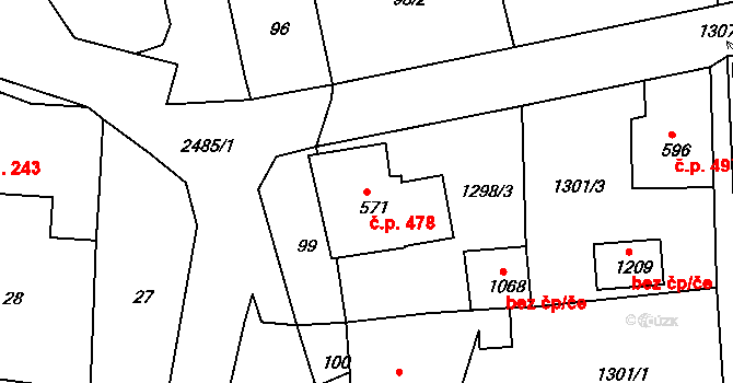 Česká Kamenice 478 na parcele st. 571 v KÚ Česká Kamenice, Katastrální mapa
