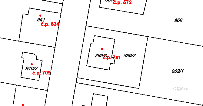 Paskov 761 na parcele st. 869/3 v KÚ Paskov, Katastrální mapa