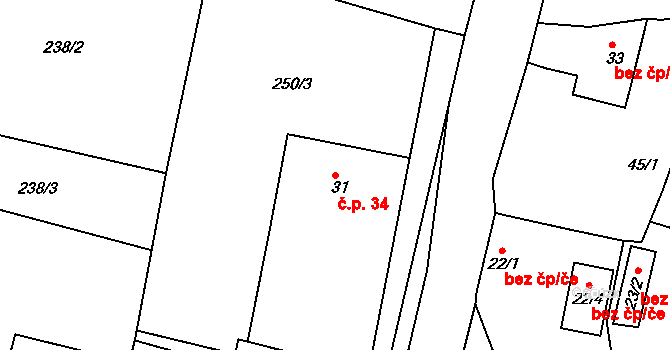 Pavlíkov 34, Třemešné na parcele st. 31 v KÚ Pavlíkov u Třemešného, Katastrální mapa