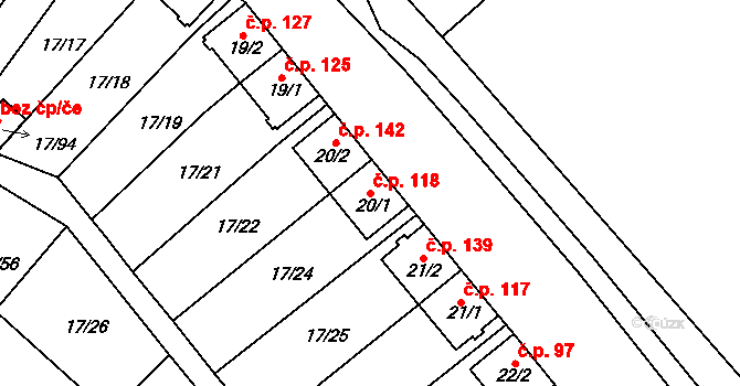 Svatava 118 na parcele st. 20/1 v KÚ Svatava, Katastrální mapa