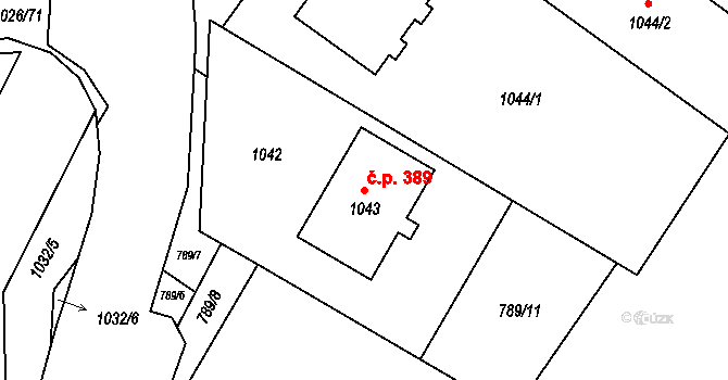 Jablůnka 389 na parcele st. 1043 v KÚ Jablůnka, Katastrální mapa