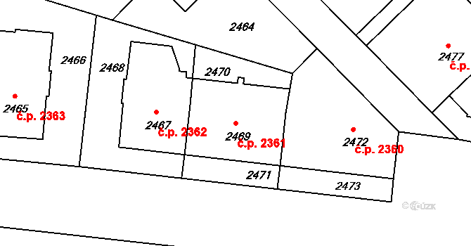 Žižkov 2361, Praha na parcele st. 2469 v KÚ Žižkov, Katastrální mapa