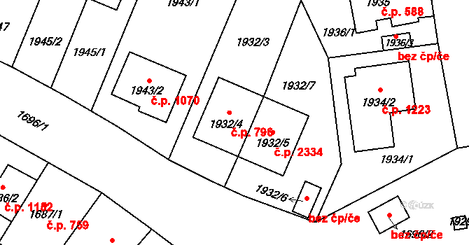 Chodov 796, Praha na parcele st. 1932/4 v KÚ Chodov, Katastrální mapa