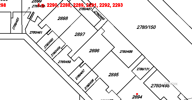Stodůlky 2288,2289,2290,2291,, Praha na parcele st. 2896 v KÚ Stodůlky, Katastrální mapa