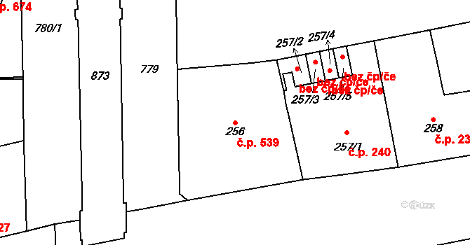 Karlín 539, Praha na parcele st. 256 v KÚ Karlín, Katastrální mapa
