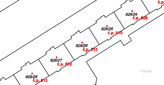 Prosek 511, Praha na parcele st. 628/26 v KÚ Prosek, Katastrální mapa