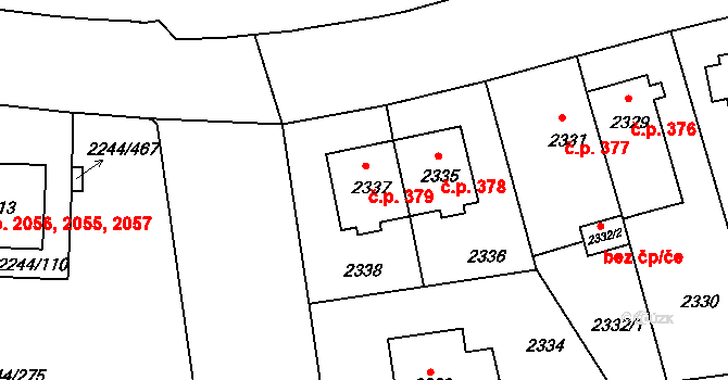 Strašnice 379, Praha na parcele st. 2337 v KÚ Strašnice, Katastrální mapa